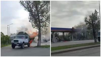 Грузовик загорелся на территории АЗС в Алматы